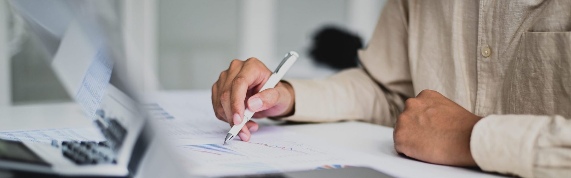 Cropped shot of Accountant checking company data graph, auditing, data analysis.