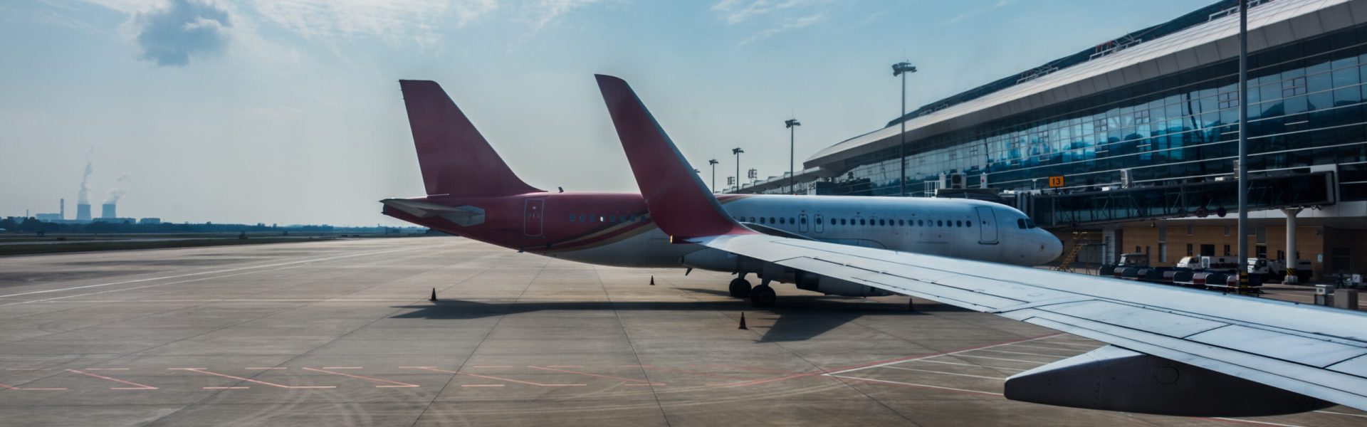 planes on runway in modern airport of China.